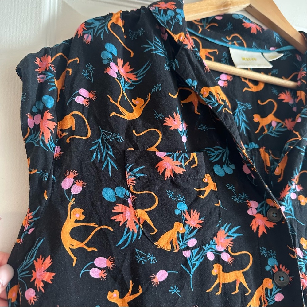 Anthropologie Maeve Monkey Print Blouse Black Safari Orange Pink Floral Top S - Picture 4 of 10